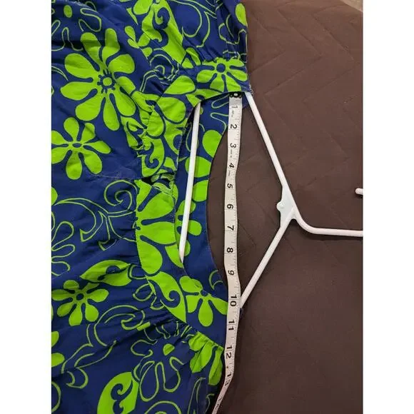 VINTAGE VIBRANT blue & green 1960s/70s handmade mumu house dress size approx L - Picture 4 of 7